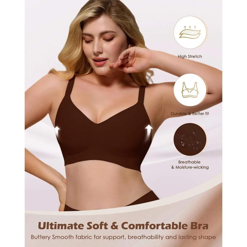 As Women's Fairy Seamless Wireless Push Up Comfort Bras V Neck Back 32DD